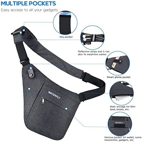 WATERFLY Sling Crossbody Chest Bag: Slim Anti-Theft Cross Body Bag Over Shoulder Backpack Stealth Side Pack Man Woman - Image 4